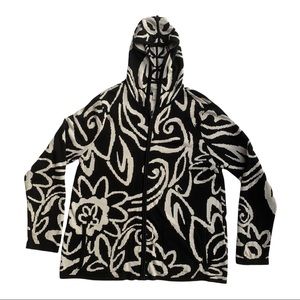 Chico’s Black & White Floral Print Zip Up Sweater Size 2